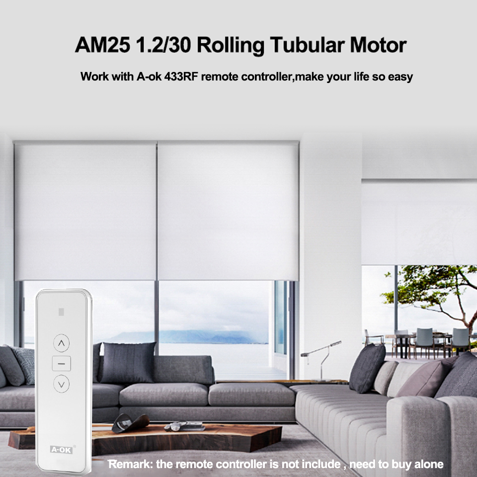 A-OK AM25 Tuya zigbee Smart RF433Tubular Motor DC Roller Blinds Shutter Li Battery Curtain Motor for 38mm Tube Alexa Google Home