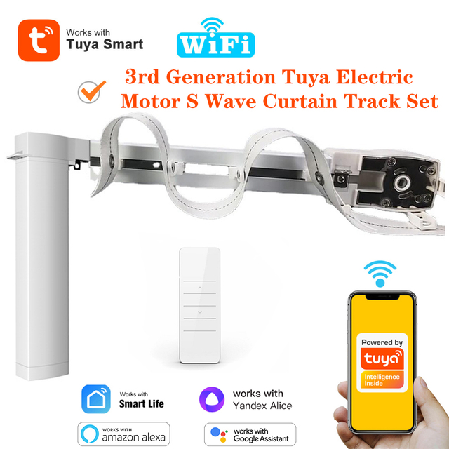 Tuya Smart 3rd Generation Shorter WiFi Electric Motor S Wave Ripple Fold Curtain Track Cornice Rail Alexa Alice Voice| | - AliExpress